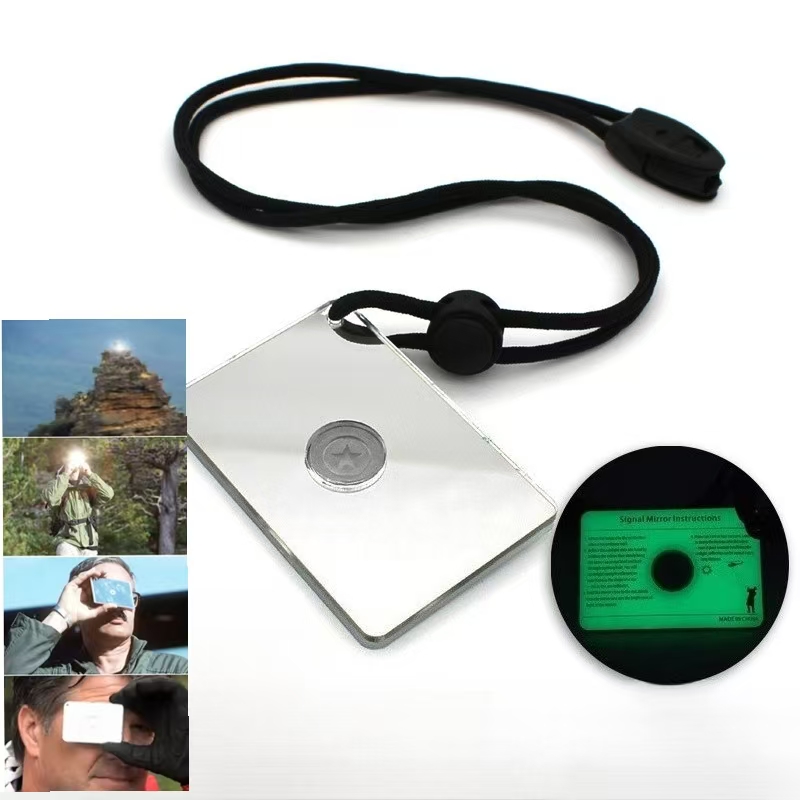 Signal Mirror Rescue - กระจกฉุกเฉินรูปสี่เหลี่ยมผืนผ้ามัลติฟังก์ชั่นเรือชูชีพฉุกเฉินกระจกสัญญาณกู้ภัยพร้อมนกหวีดเครื่องมือ EDC กลางแจ้ง
