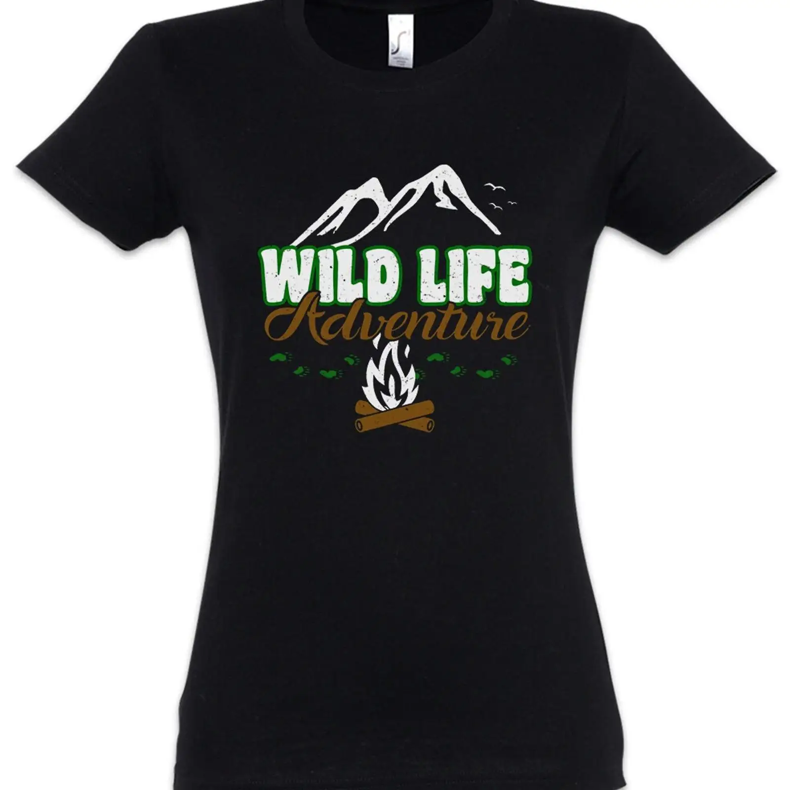 Outdoor Adventure Logo - เสื้อยืดผู้หญิงลายโลโก้ผจญภัย สำหรับกิจกรรมกลางแจ้ง เดินป่า ตั้งแคมป์ ตั้งเต็นท์ ธรรมชาติ