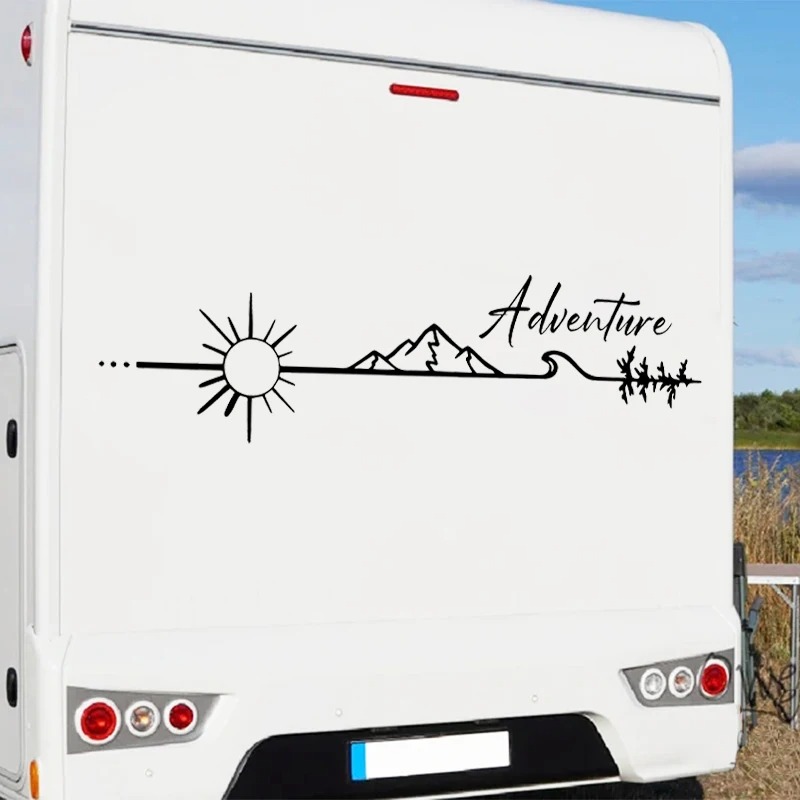 Outdoor Adventure Logo - สติกเกอร์ไวนิลลายแคมป์ปิ้งผจญภัยกลางแจ้ง สำหรับตกแต่งรถแคมป์เปอร์ รถเอสยูวี กระจกหน้าต่างรถยนต์ และประตู